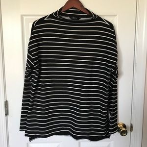 High Neck Black and White Striped Top